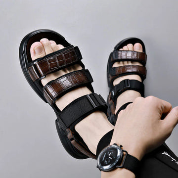 Crocodile Mens Leather Sandal (Wood Brown)