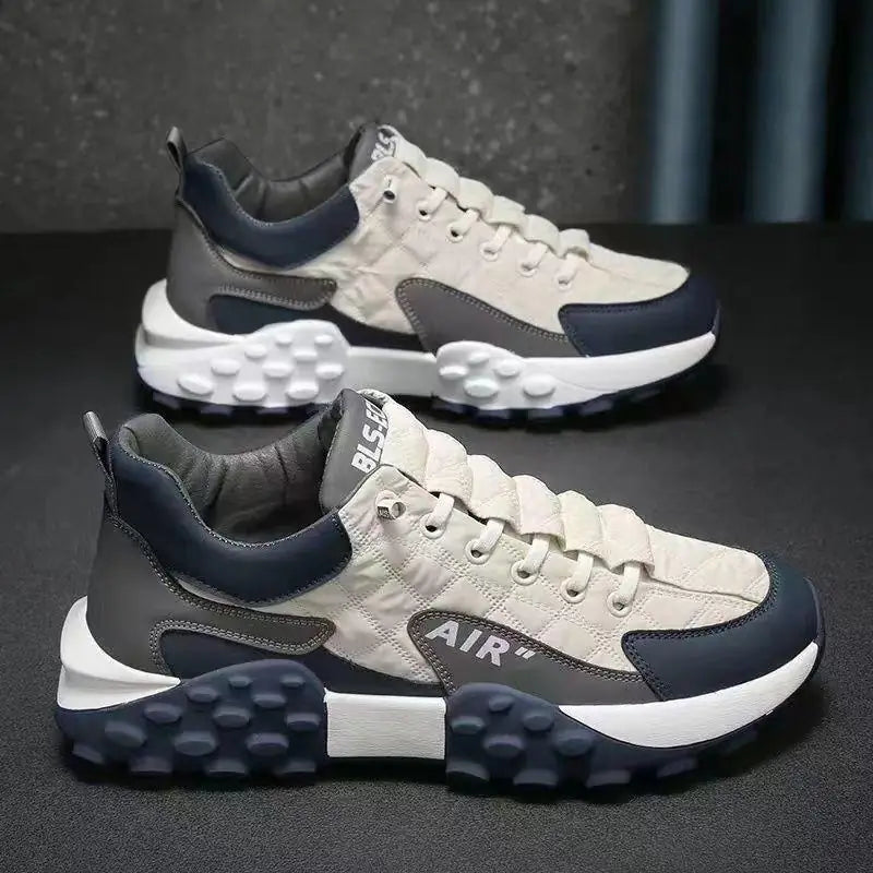 Men's Korean Style High Top Fashion Casual Shoes (Boots) White Navy Blue_07