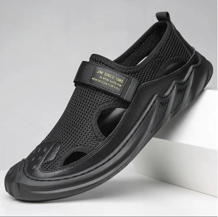 Men's Buckled Knitted Orthopaedic Shoe (BLACK)